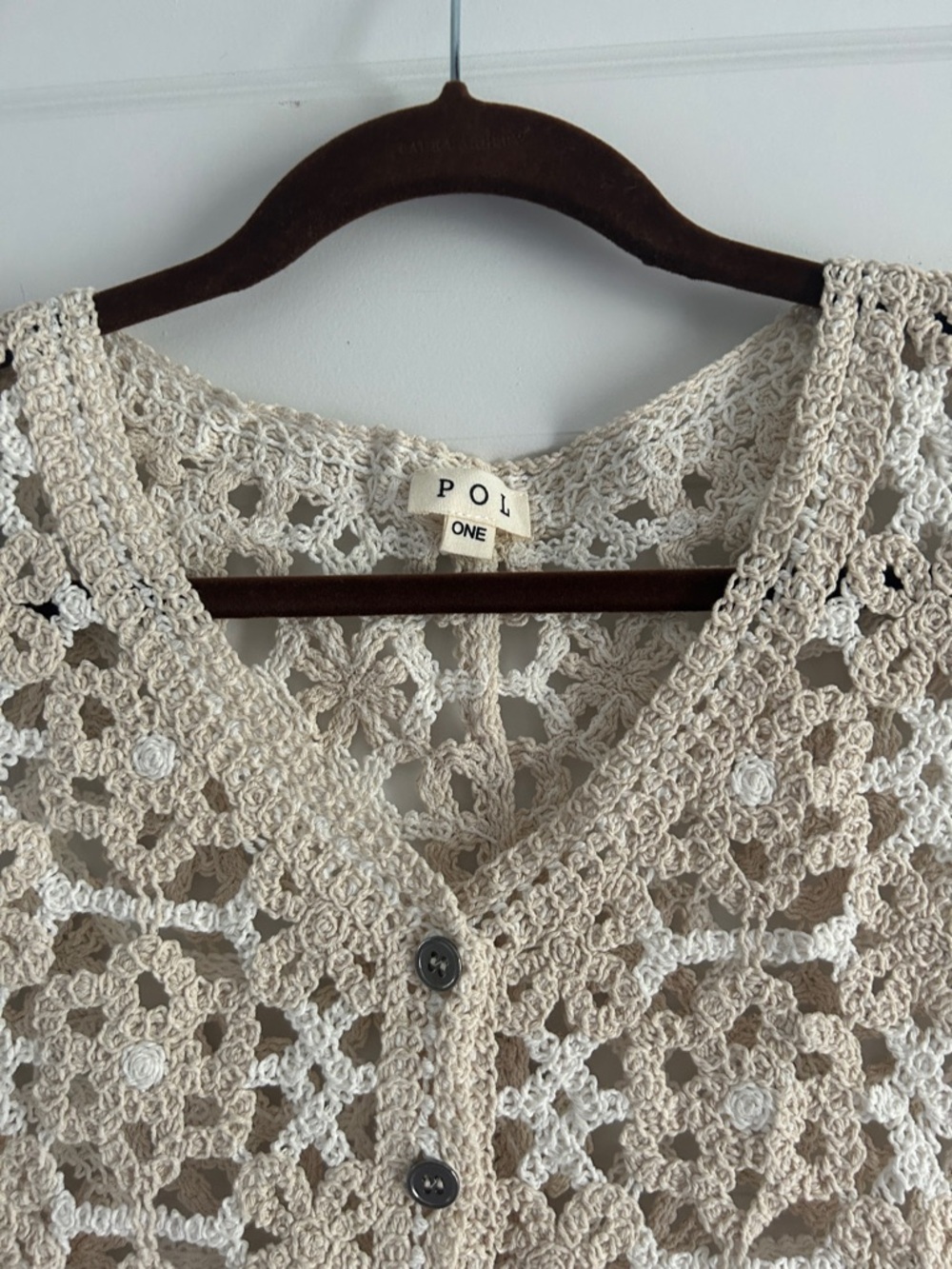 POL BOHO Crochet Lace Button-Up Vest in Cream one size - Picture 2 of 4